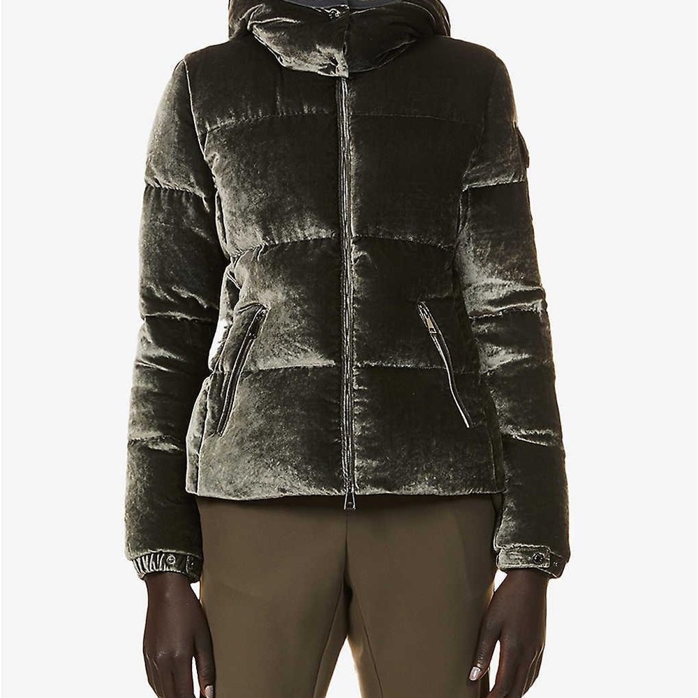 Moncler Olive Green Velvet Puffer Jacket